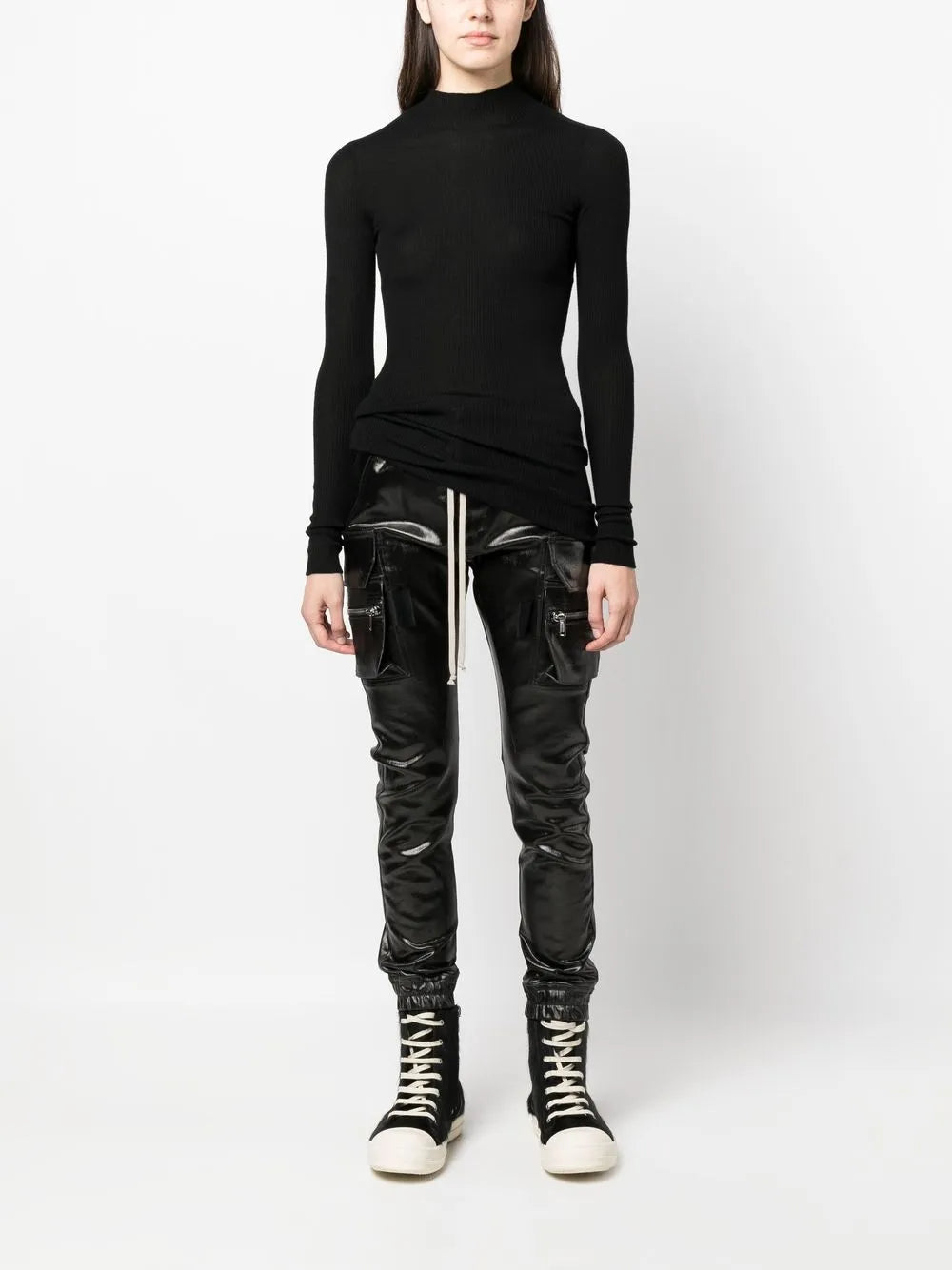 Drawstring-Waist Metallic Cargo Trousers