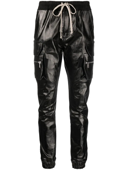 Drawstring-Waist Metallic Cargo Trousers