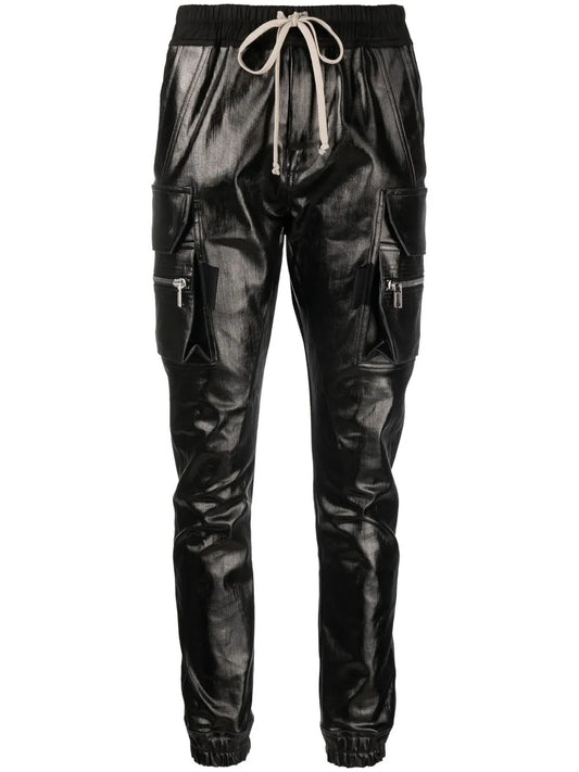 Drawstring-Waist Metallic Cargo Trousers