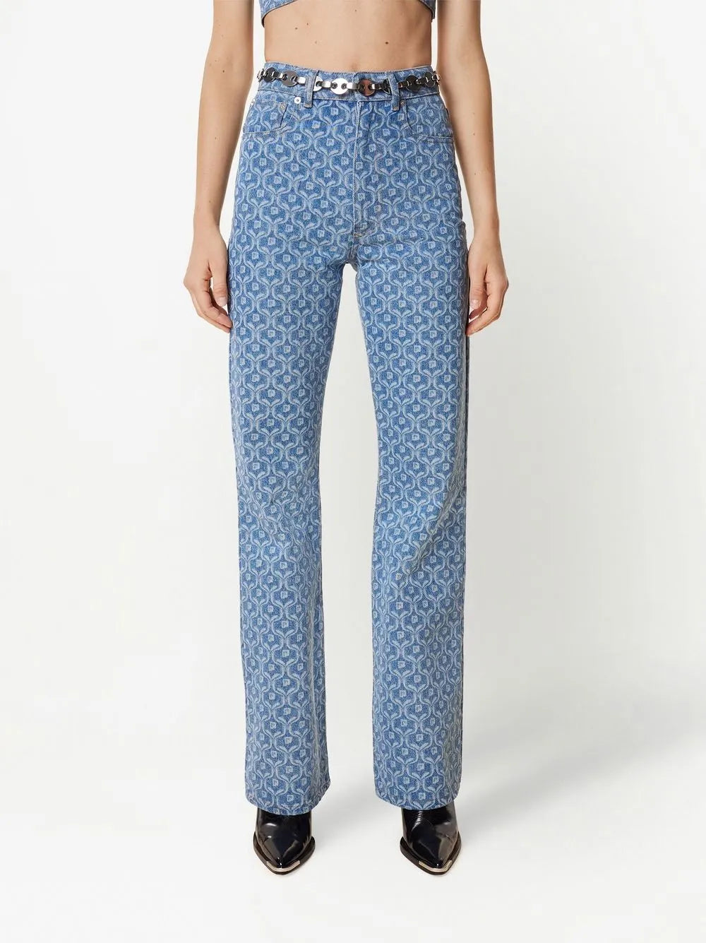 Patterned Straight-Leg Jeans