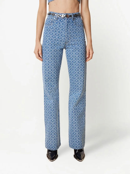 Patterned Straight-Leg Jeans