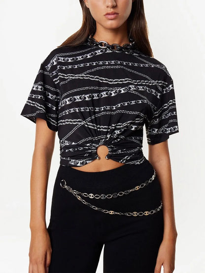 Chain-Print Cropped T-Shirt