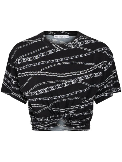 Chain-Print Cropped T-Shirt