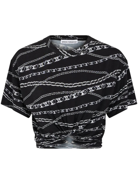 Chain-Print Cropped T-Shirt