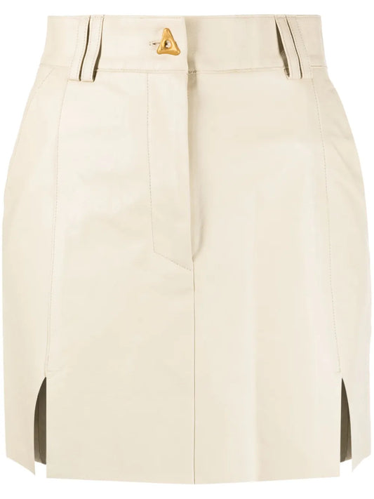 Logo-Button Leather Miniskirt