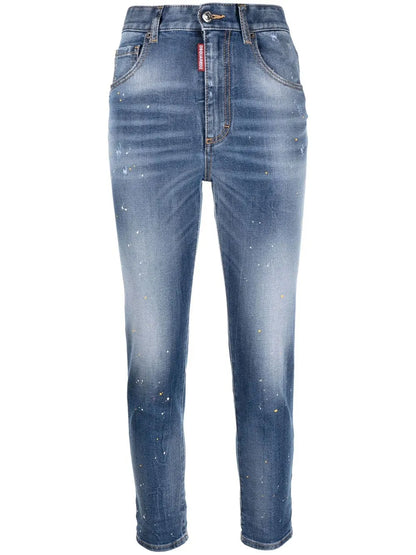 Paint-Splatter Skinny Cropped Jeans