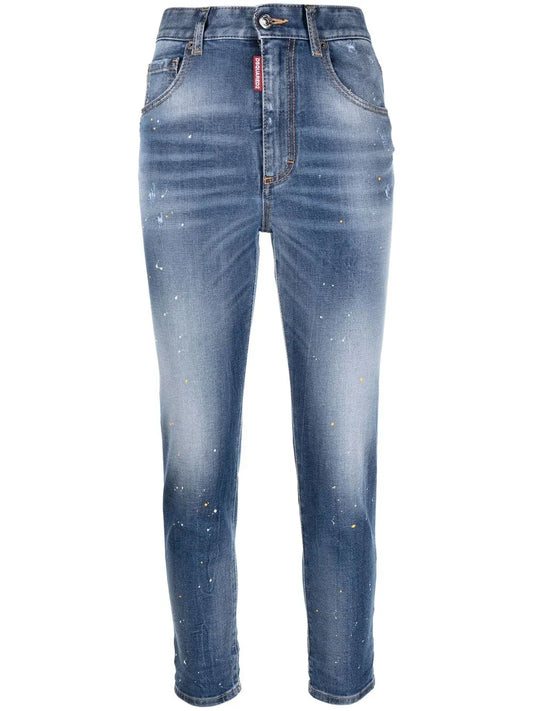 Paint-Splatter Skinny Cropped Jeans