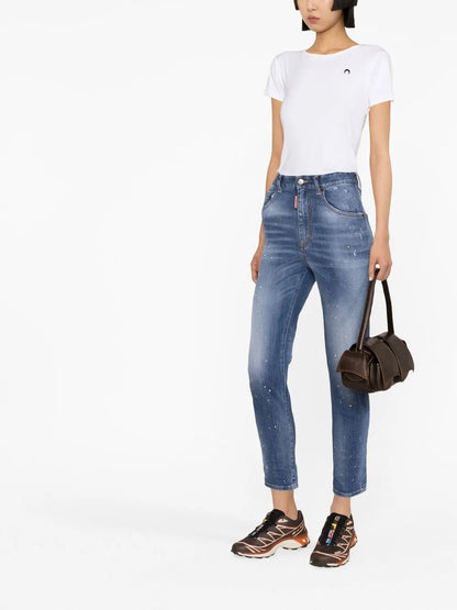 Paint-Splatter Skinny Cropped Jeans