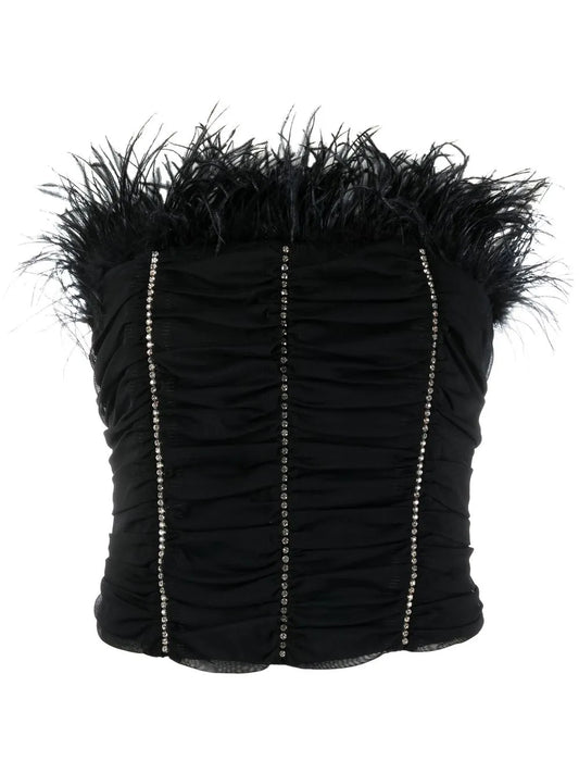 Crystal-Embellished Feather-Detail Top