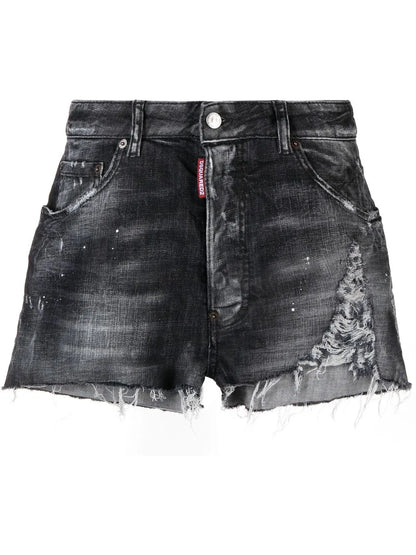 Distressed-Effect Denim Shorts