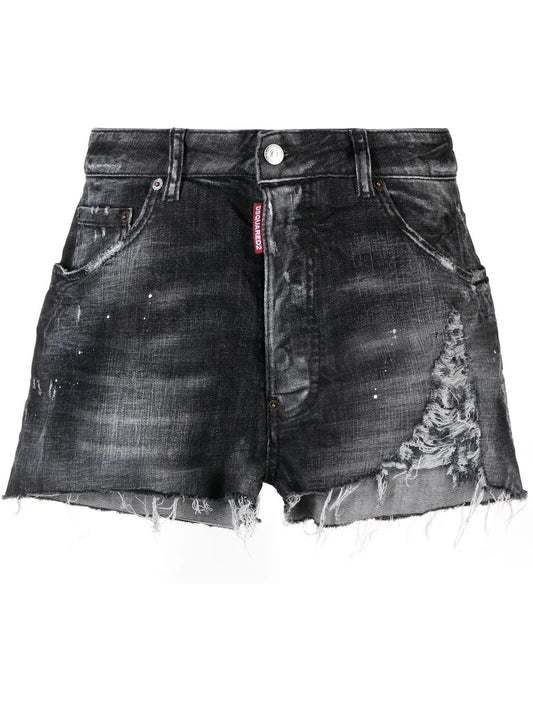 Distressed-Effect Denim Shorts
