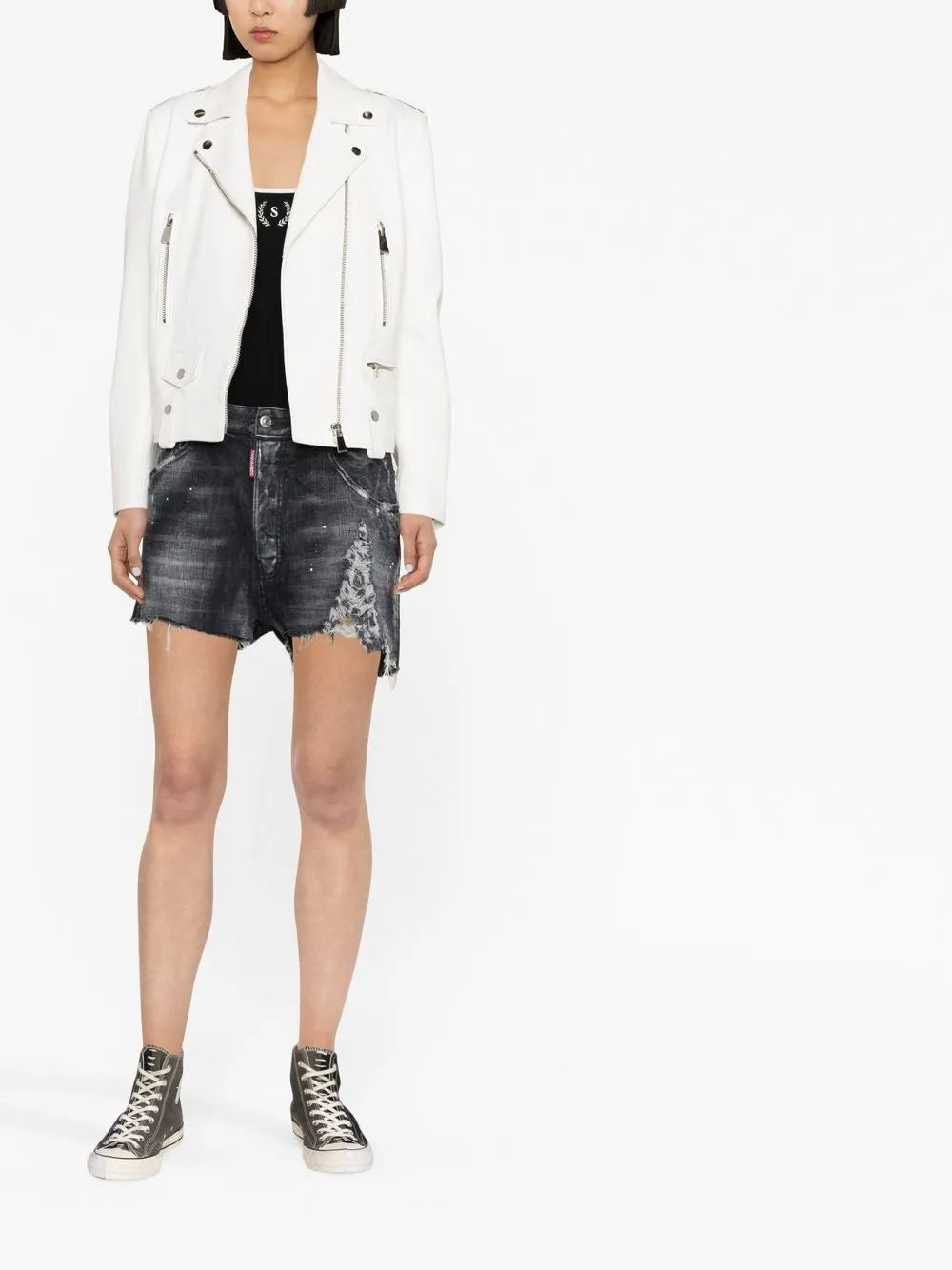 Distressed-Effect Denim Shorts