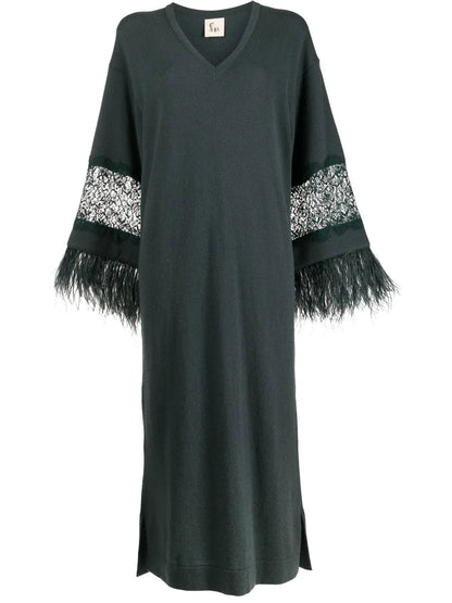 Floral-Lace Detail Knitted Dress