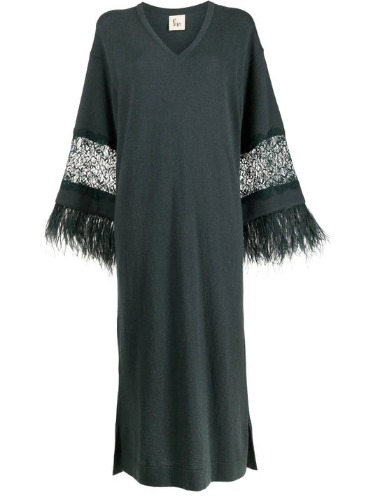 Floral-Lace Detail Knitted Dress