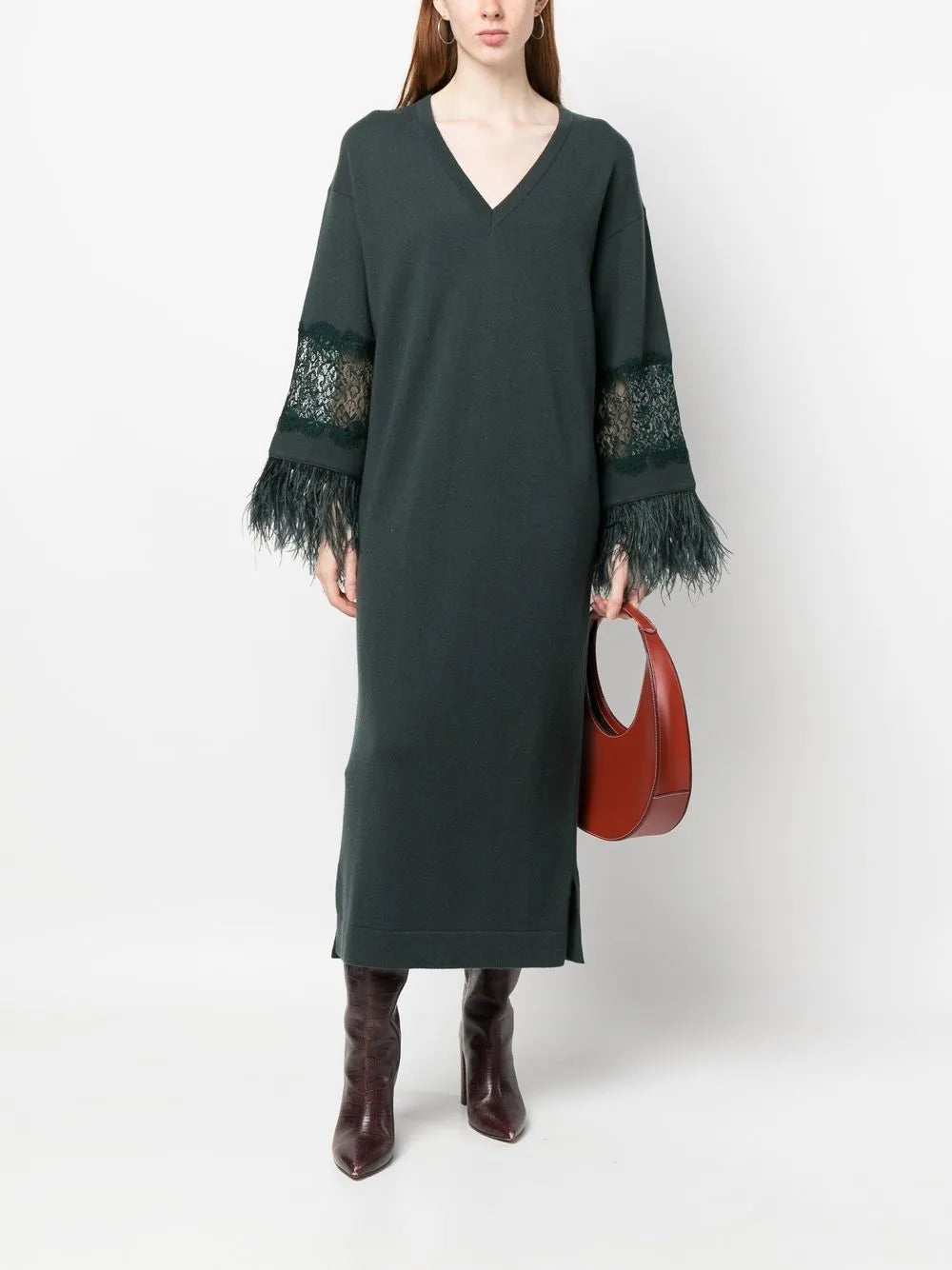 Floral-Lace Detail Knitted Dress