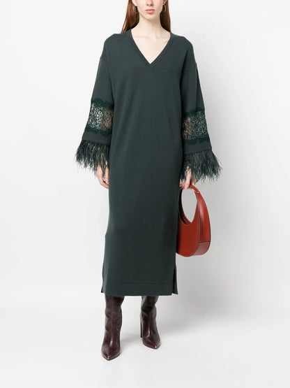 Floral-Lace Detail Knitted Dress