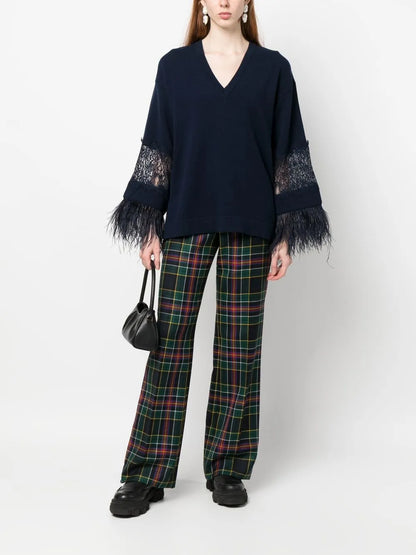 Floral-Lace Detail Knitted Top