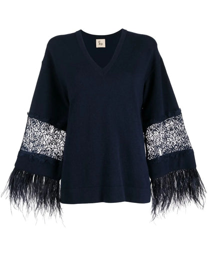 Floral-Lace Detail Knitted Top