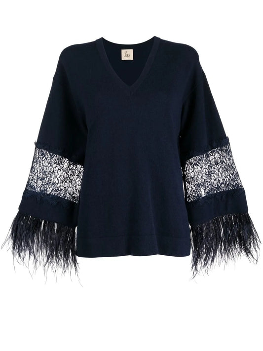 Floral-Lace Detail Knitted Top