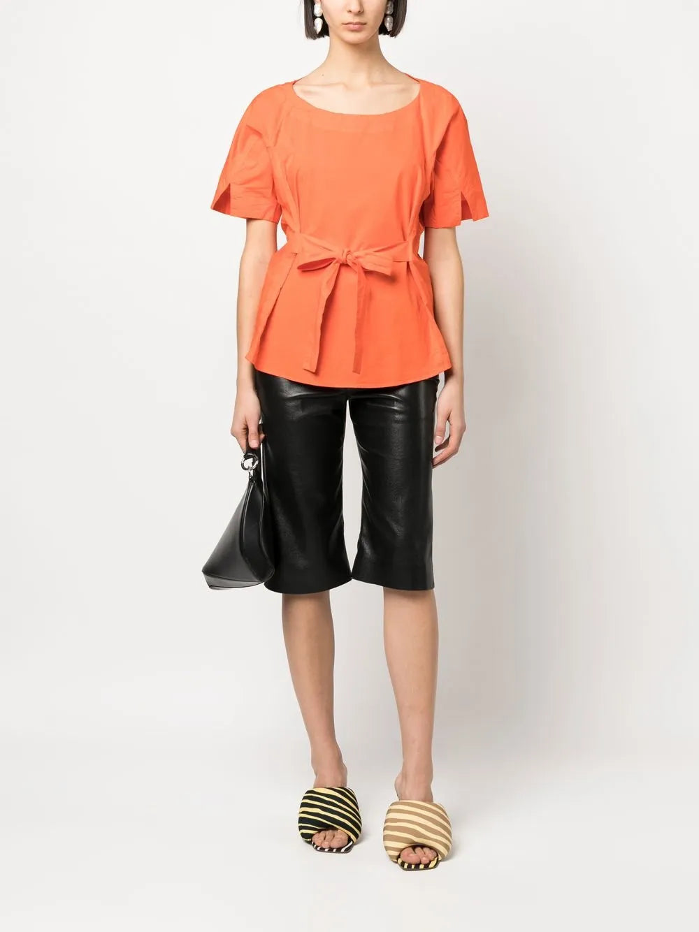 Tied-Waist Short-Sleeved Blouse