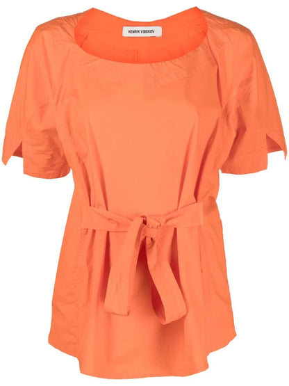 Tied-Waist Short-Sleeved Blouse