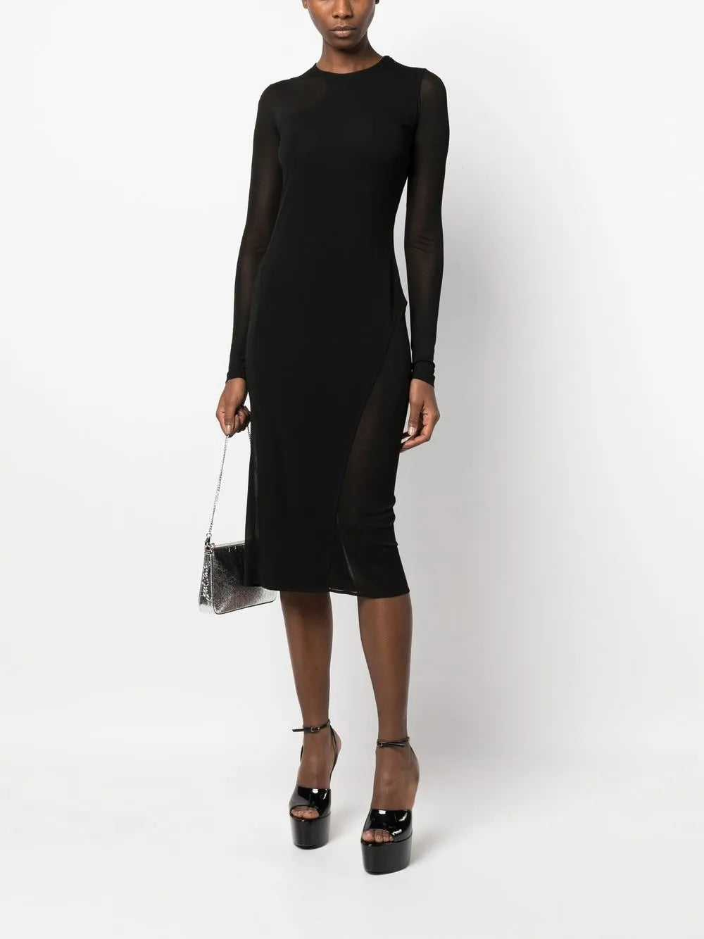 Semi-Sheer Panelled Midi Dress