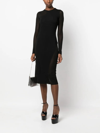 Semi-Sheer Panelled Midi Dress
