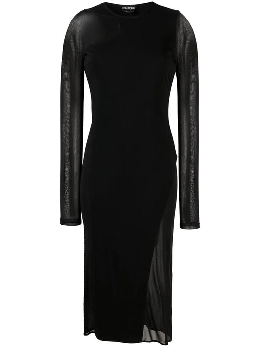 Semi-Sheer Panelled Midi Dress