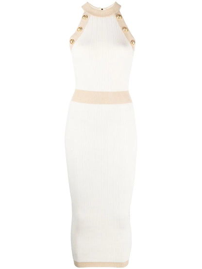 Button-Detail Knitted Dress