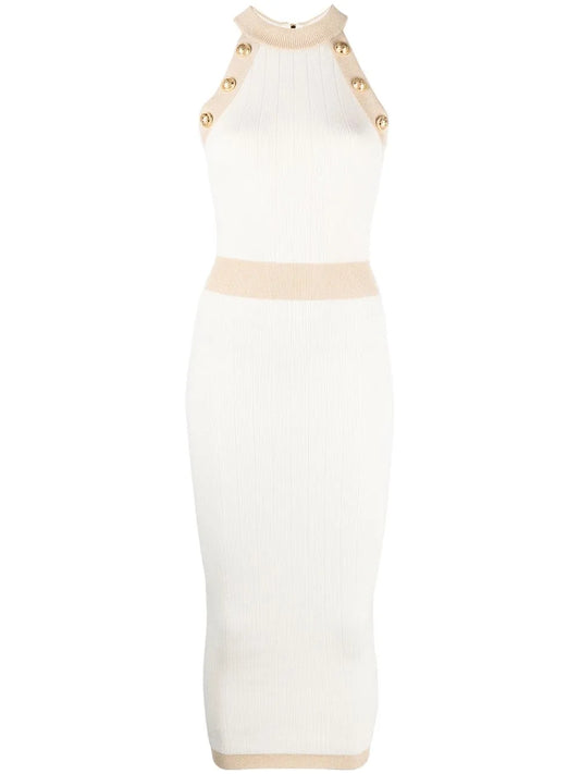 Button-Detail Knitted Dress