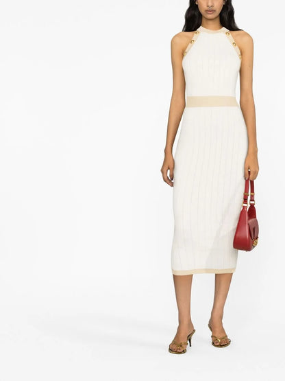Button-Detail Knitted Dress