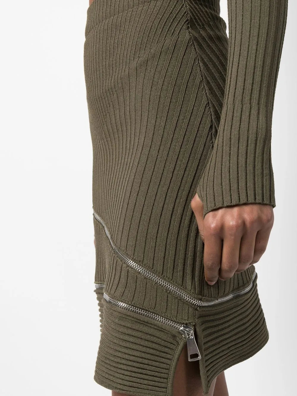 Zip-Detail Ribbed Skirt