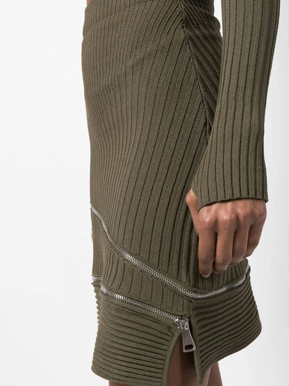 Zip-Detail Ribbed Skirt