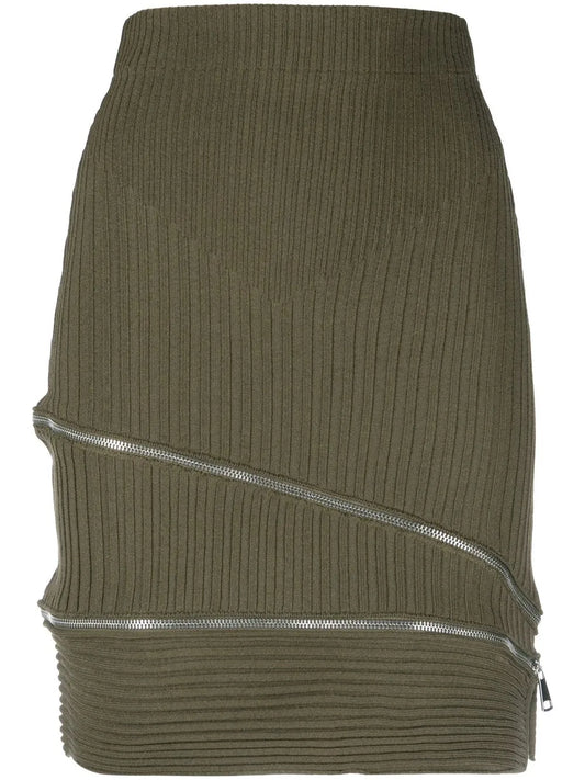Zip-Detail Ribbed Skirt