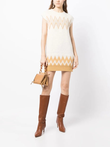 Zigzag Embroidered Mini Dress