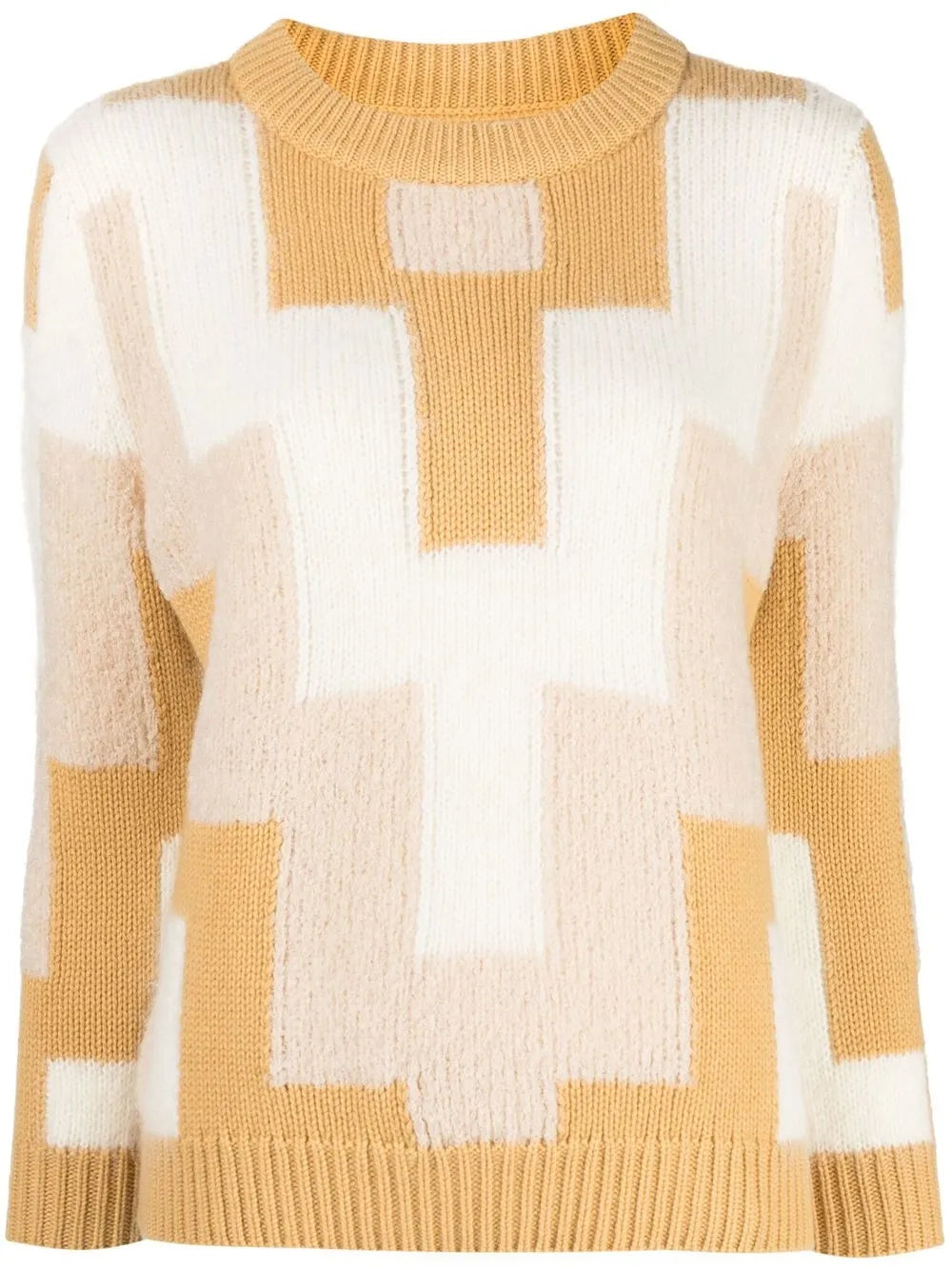 Geometric-Panelled Knit Sweater