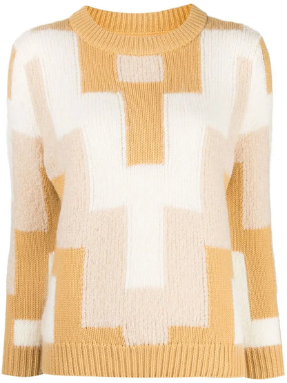 Geometric-Panelled Knit Sweater