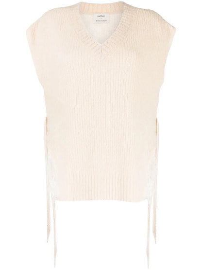 V-Neck Sheer-Detail Knit Top
