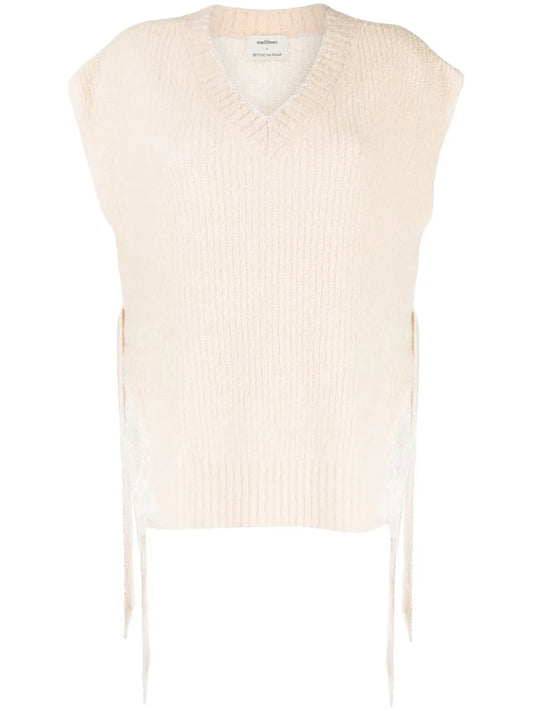 V-Neck Sheer-Detail Knit Top