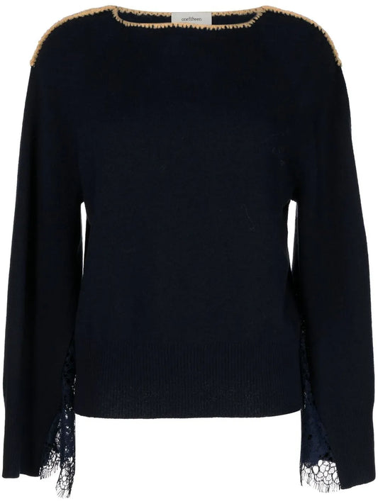 Floral-Lace Detail Sweatshirt