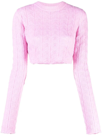 Pointelle-Knit Cropped Jumper