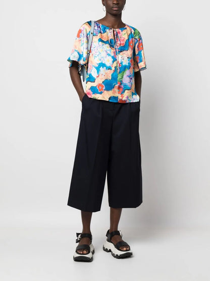 Floral-Print Short-Sleeve Blouse