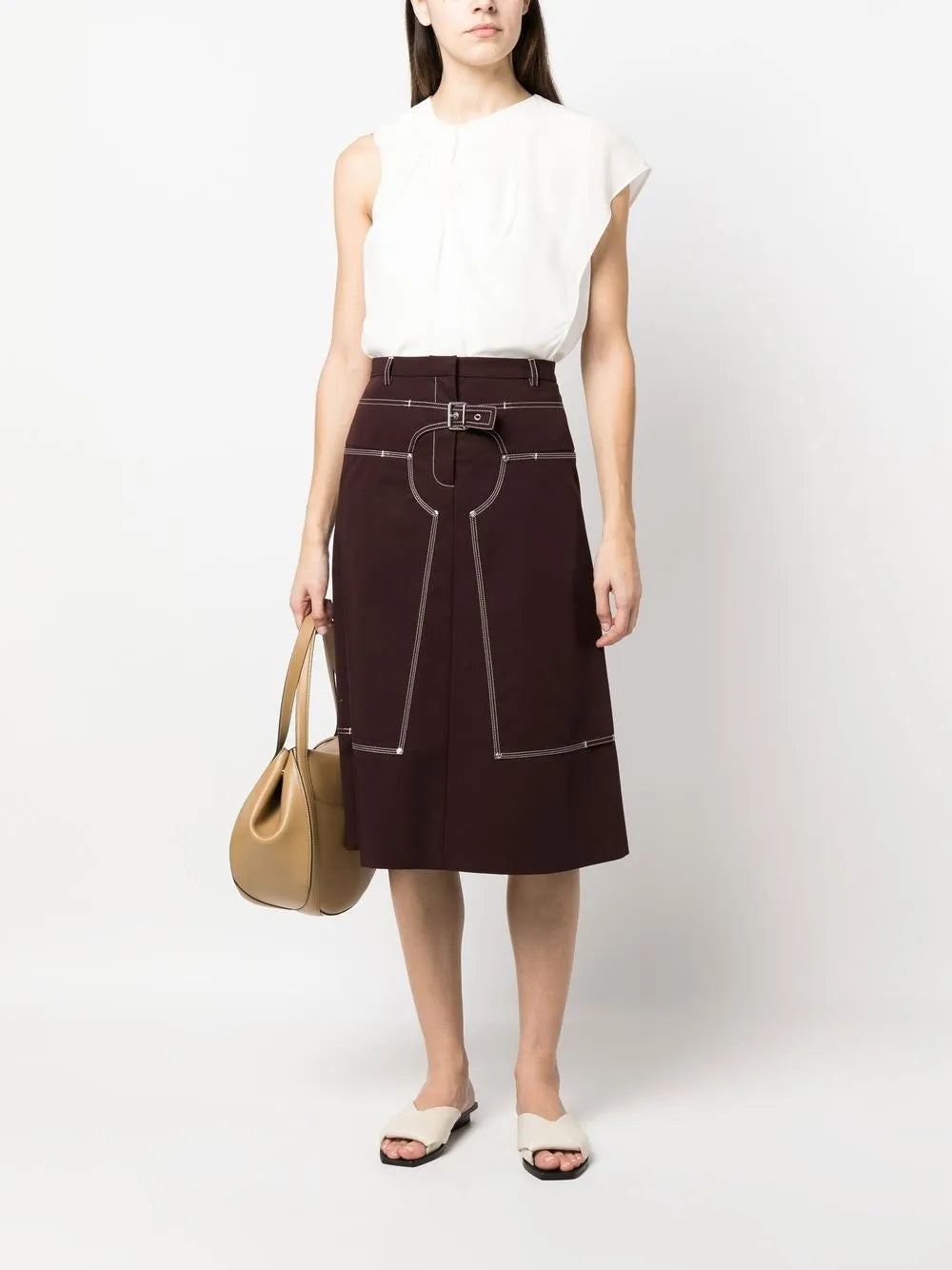 Asymmetric-Sleeve Silk T-Shirt
