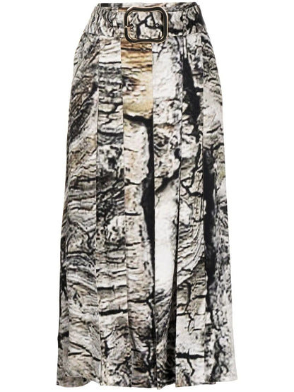Graphic-Print Belted-Waist Skirt