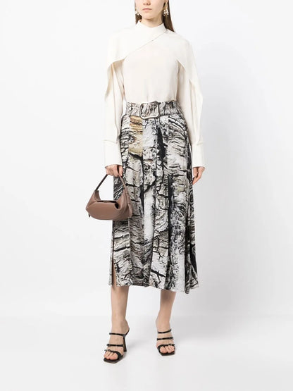 Graphic-Print Belted-Waist Skirt