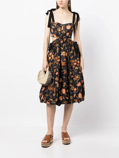 Floral-Print Cut-Out Detail Dress