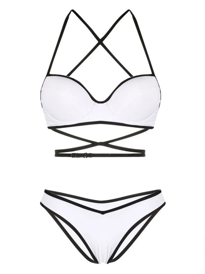 Crossover-Straps Balconette Bikini Set