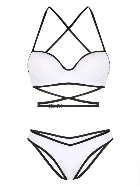 Crossover-Straps Balconette Bikini Set