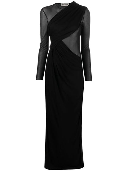 Sheer-Panel Draped Gown