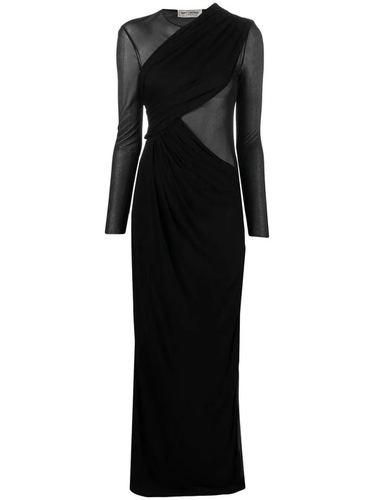 Sheer-Panel Draped Gown